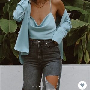 12th Tribe top and shirt set. Palm canyon and Brigitte blue satin tops in small